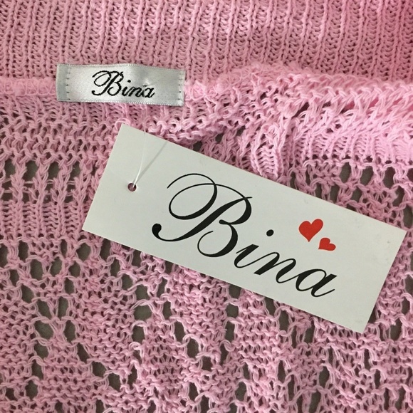Bina Open Front Crochet Cardigan Sweater Pink 3/4 Sleeves - Picture 6 of 7